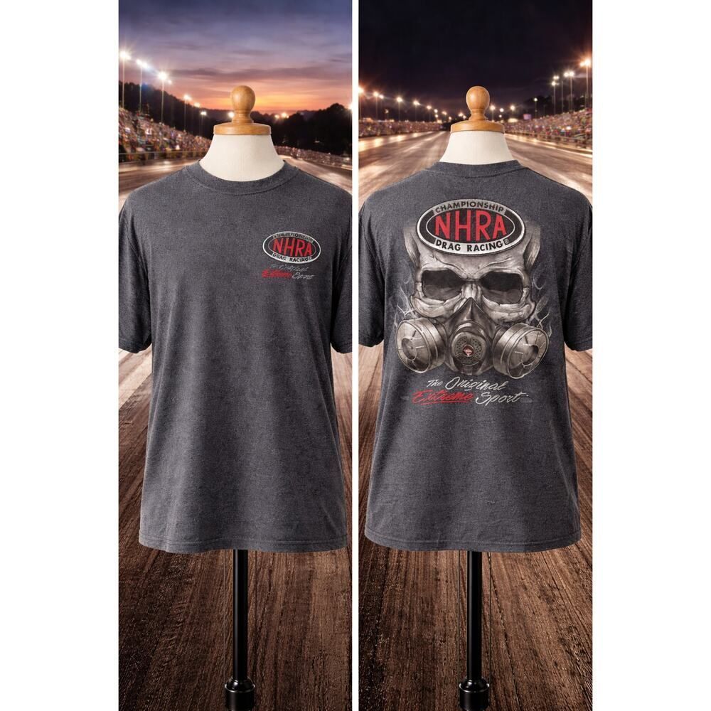 VTG NHRA Drag Racing T-Shirt Skull Graphic The Original Extreme Sport Gray Tee L